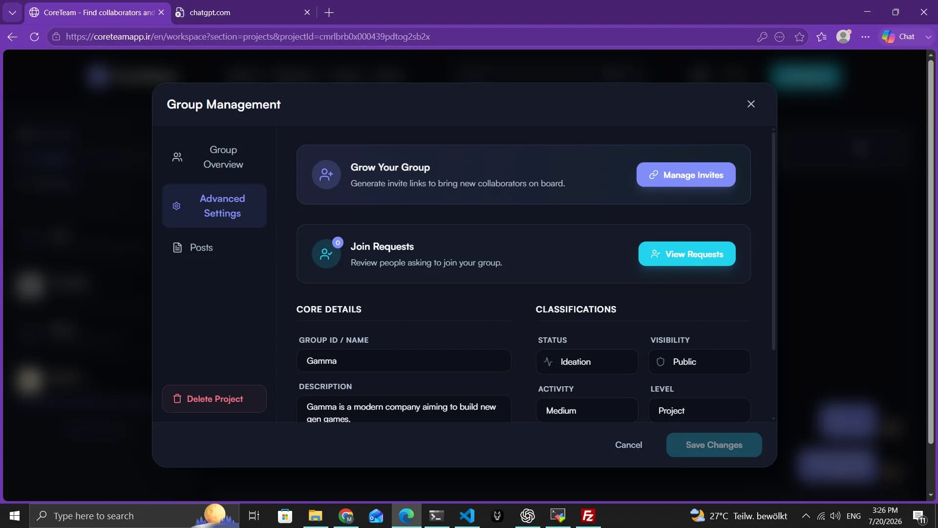 CoreTeam interface screen 11